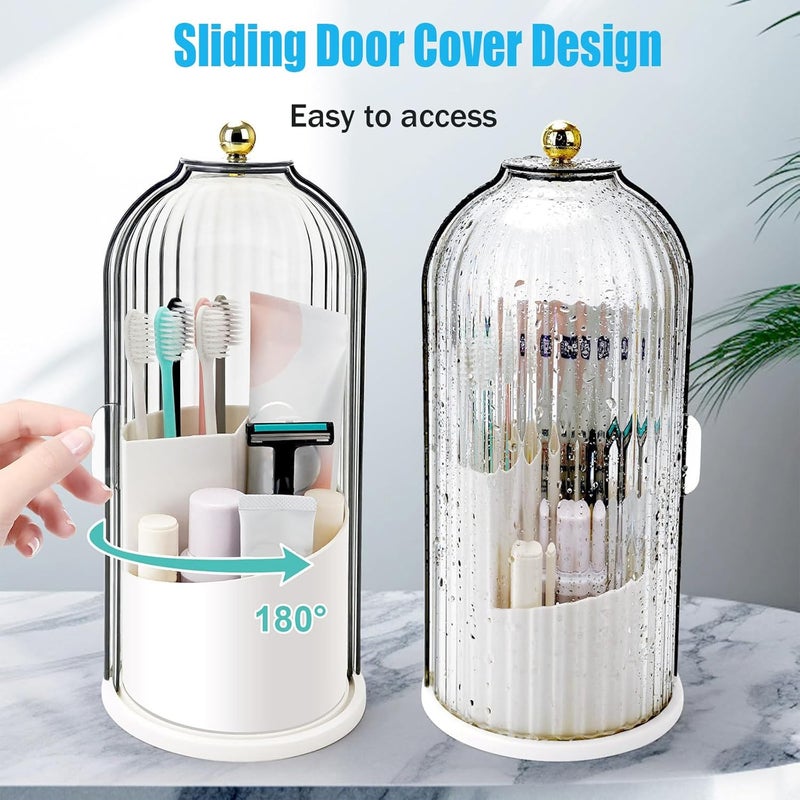BUENLY Concealed Toothbrush Holder, Rotating Bathroom Organizer Countertop, Toothbrush Holders with Cover, Bathroom Counter Organizer with Covered Makeup Brush Holder (1pcs White) - Image 3